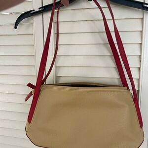 Sondra Roberts Tan and Red Shoulder Bag